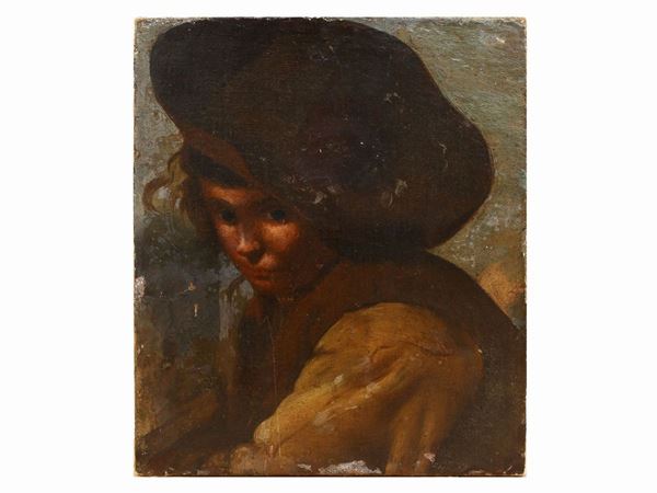 Scuola romana del XVII secolo - Portrait of a boy with a hat