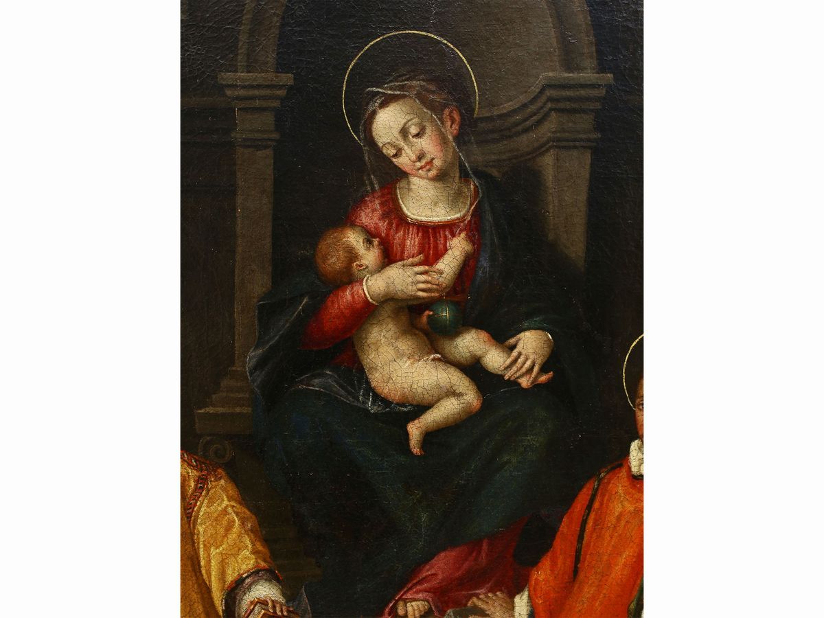 Cerchia di Scipione Pulzone - Madonna con il Bambino in Trono, tra i Santi Stefano e Lorenzo