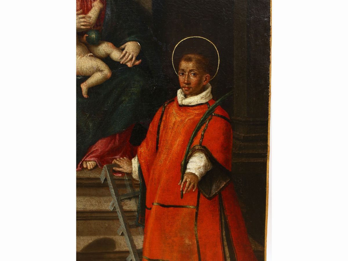 Cerchia di Scipione Pulzone - Madonna con il Bambino in Trono, tra i Santi Stefano e Lorenzo