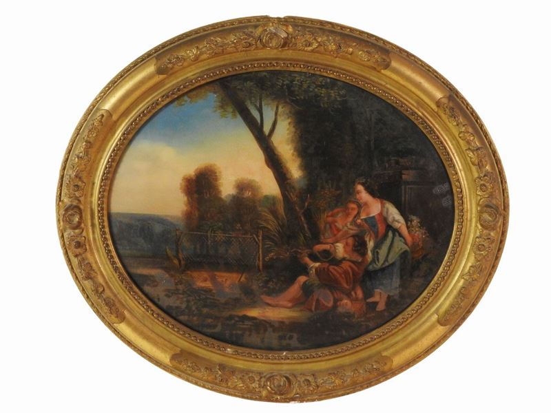 Scuola Francese - Scorcio di Giardino con Personaggi