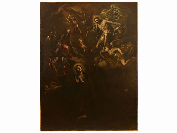 Scuola napoletana del XVII secolo : Apparition of Christ to a Holy Nun  - Auction Furniture, silvers, paintings and antique curiosities partly from Villa Mannelli - Maison Bibelot - Casa d'Aste Firenze - Milano