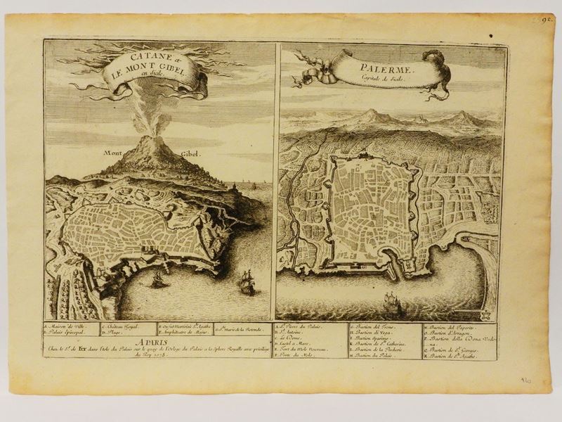 Nicolas De Fer - Catane e le Mont Gibel En Sicile - Palerme Capitale De Sicilie 1705 Circa