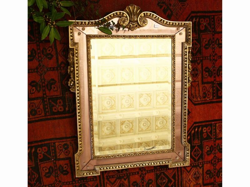 Piccola Specchiera con Cornice in Legno Dorato e Specchio