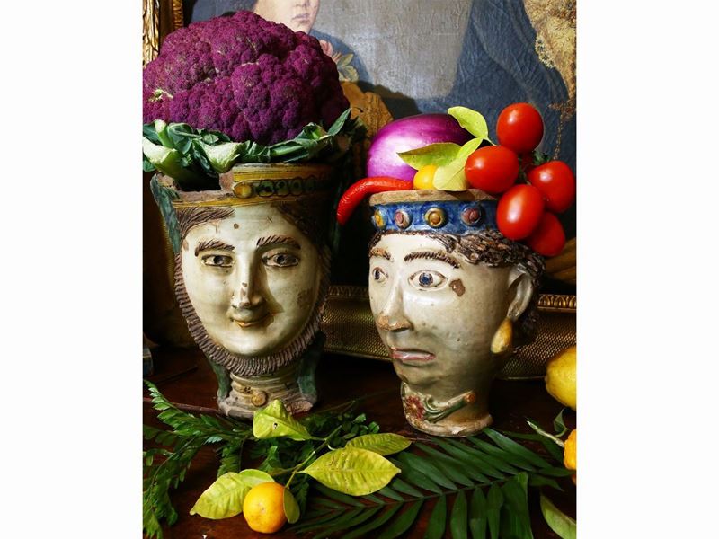 Due Vasi Antropomorfi in Terracotta Smaltata