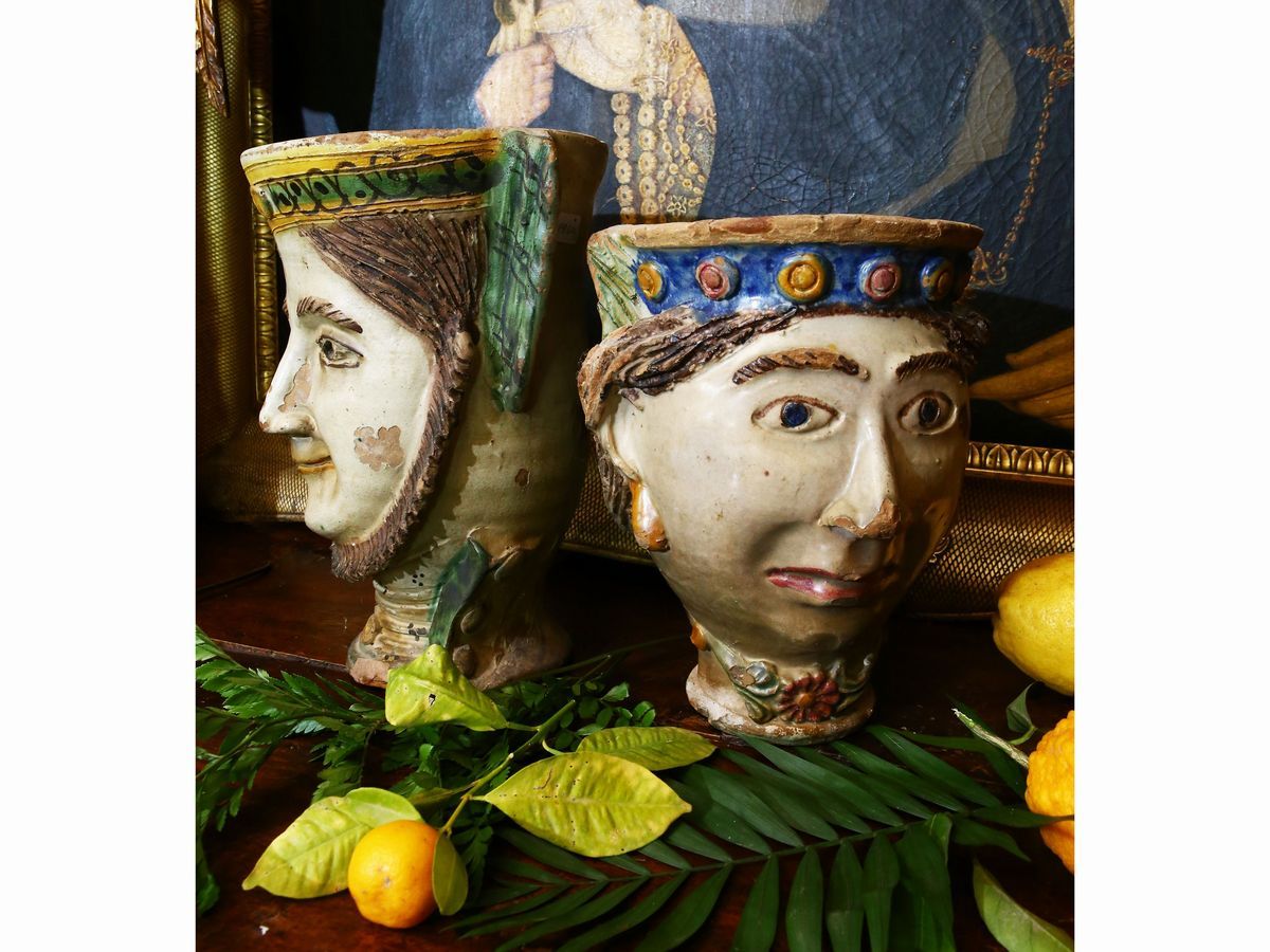 Due Vasi Antropomorfi in Terracotta Smaltata