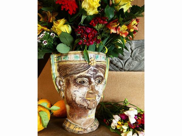 Anthropomorphic vase in glazed terracotta