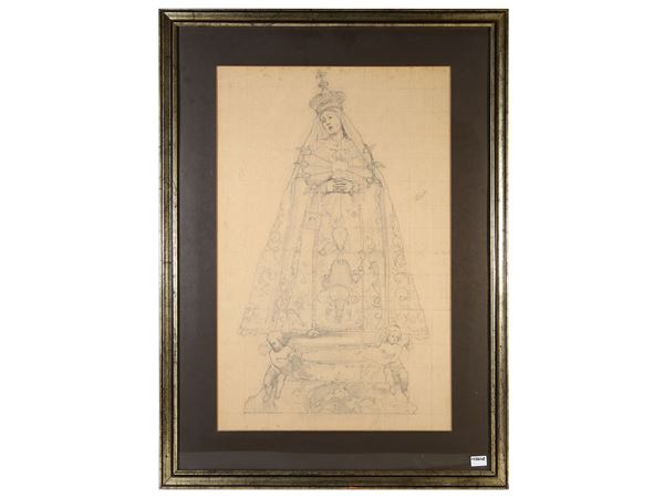 Scuola napoletana : Madonna dei sette dolori  (seconda metà del XIX secolo)  - Asta L'Arte di Arredare - Maison Bibelot - Casa d'Aste Firenze - Milano