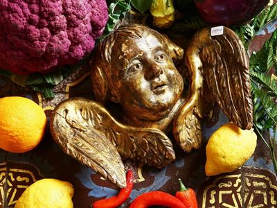 Testa di Cherubino in Legno Intagliato e Dorato