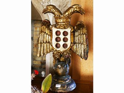 Aquila Bicipite in Legno Intagliato e Dorato