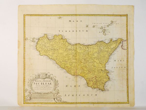 Eredi Homann - Regni & Insulae Siciliae Tabula geographica, ex Archetypo grandiori in hoc compendium redacta...