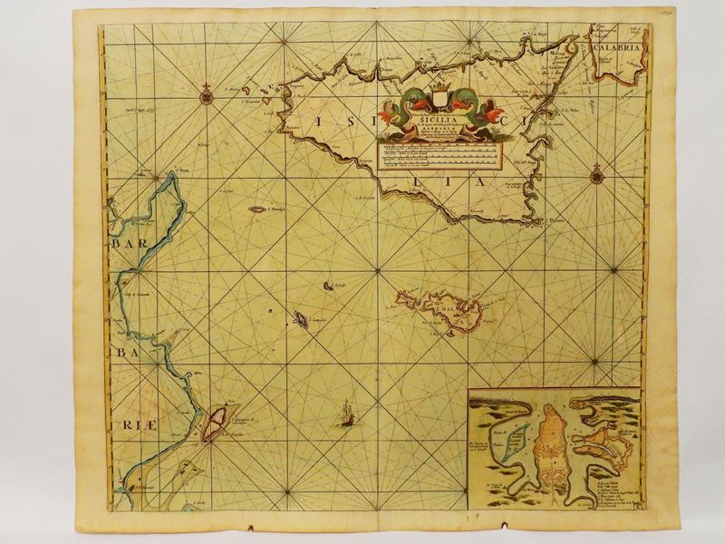 Johannes Van Keulen - Nieuwe Paskaert Van De Zee Kusten Van T Eylandt Sicilia...