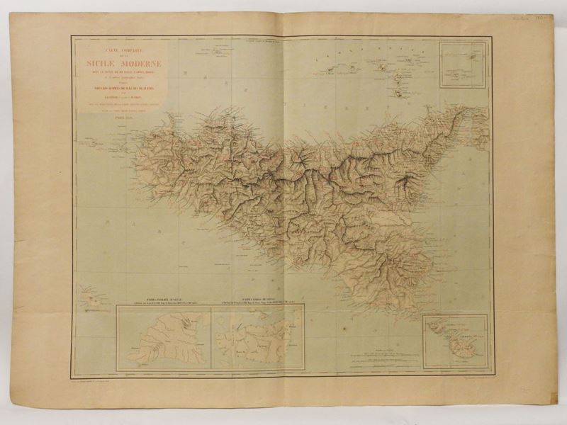 Amari Michele (1806-1889) Dufour Auguste Henri (1798-1865) - Carte Comparée De la Sicile Moderne ...
