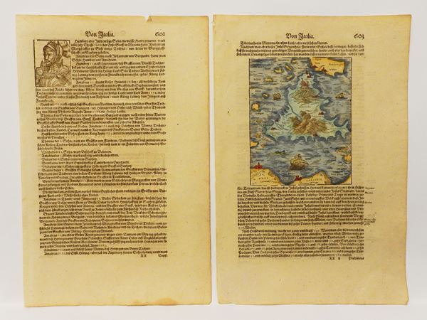 Sebastian M&#252;nster - Quattro pagine tratte dalla Cosmografia Universale 1544-1628