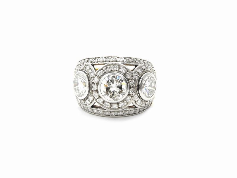 Anello a Fascia in Oro Bianco e Giallo con Diamanti