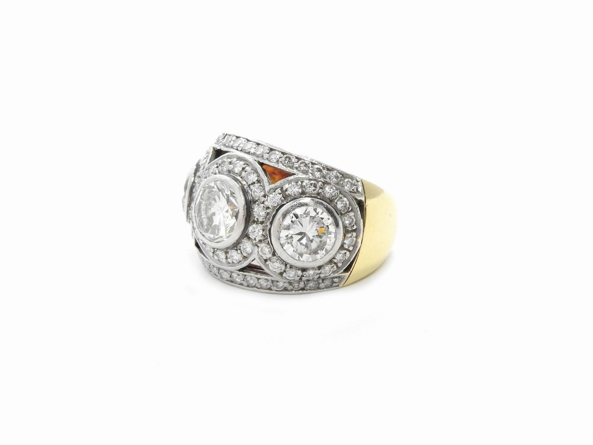 Anello a Fascia in Oro Bianco e Giallo con Diamanti