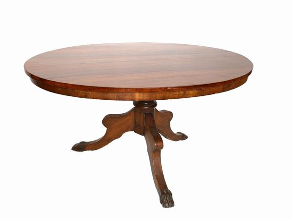 Side table veneered in mahogany feather  (early 20th century)  - Auction Furniture, silvers, paintings and antique curiosities partly from Villa Mannelli - Maison Bibelot - Casa d'Aste Firenze - Milano