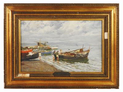 Paesaggio Marino con Barche e Pescatori