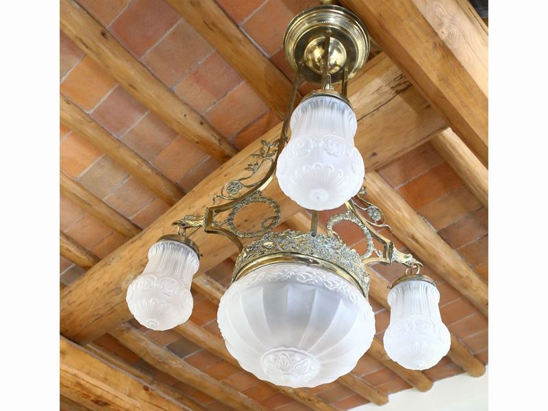Lampadario Liberty in Ottone
