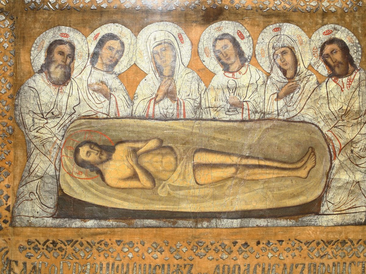 Antico Epitaffio Ortodosso (plashchanitza) in Tessuto Dipinto a Mano