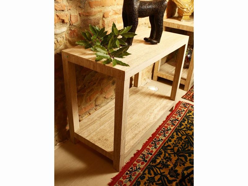 Console in Legno Rivestito in Travertino