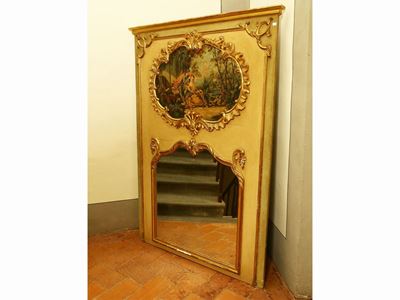 Specchiera in Legno Laccato, Dorato e Dipinto