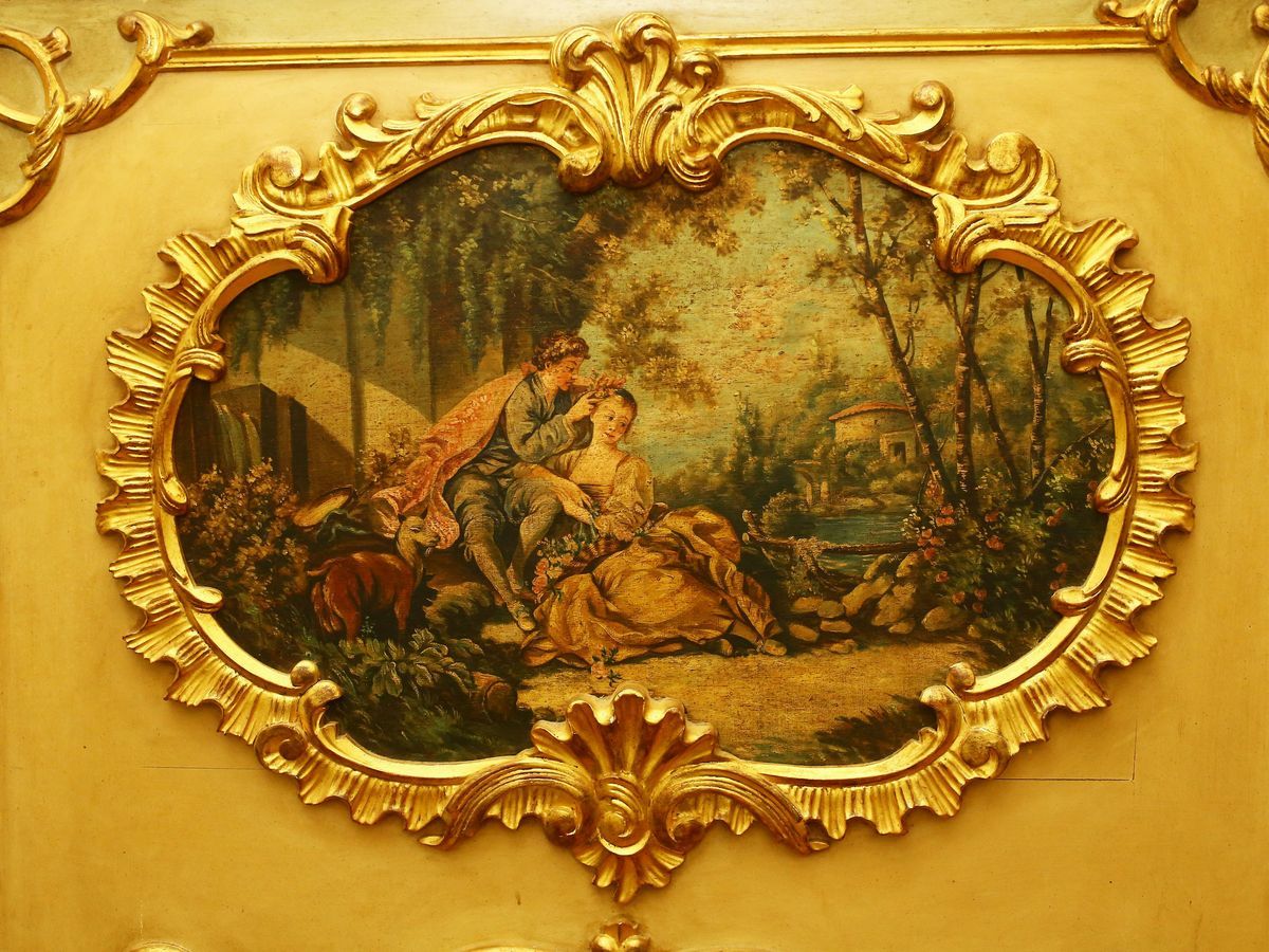 Specchiera in Legno Laccato, Dorato e Dipinto