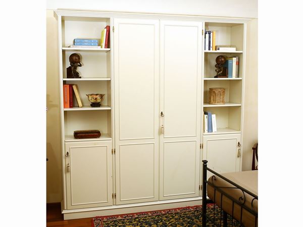 Wardrobe bookcase in white lacquered wood