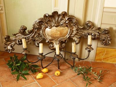 Grande Applique in Legno Intagliato ed Argentato