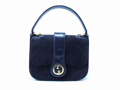 Borsa a Mano in Pelle e Camoscio Blu, Gucci