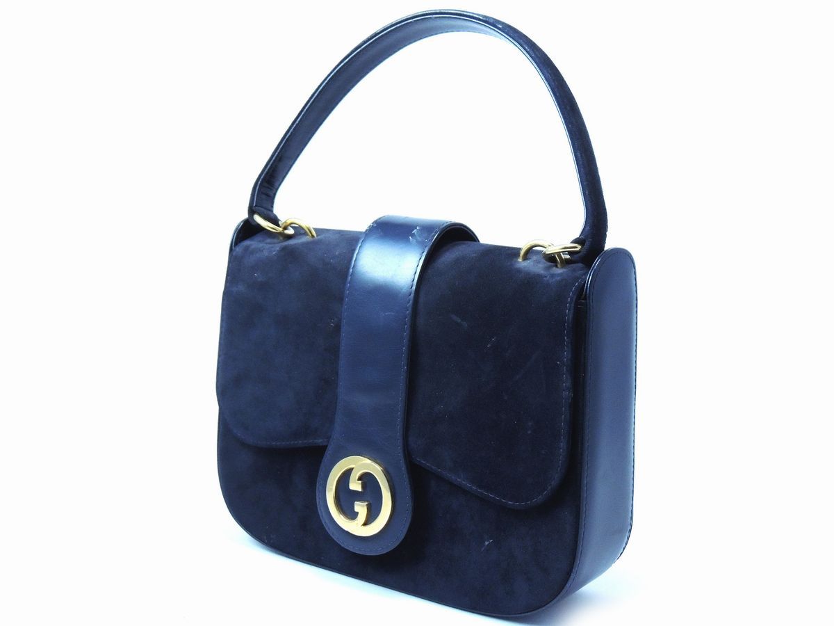 Borsa a Mano in Pelle e Camoscio Blu, Gucci