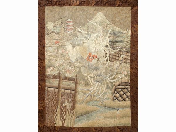 Oriental panel embroidered in silk