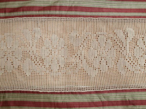 Striped silk blend and ecru cotton double bedspread