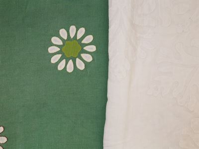 Due Tovaglie in Lino Verde e Bisso Bianco