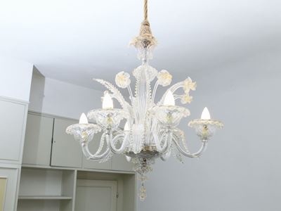 Lampadario in Vetro Soffiato Incolore di Murano