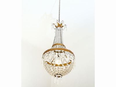 Lampadario a Paniere in Tole e Cristallo