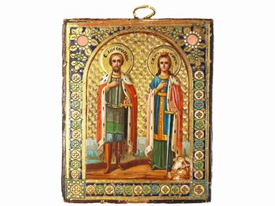 Icona a Fondo Oro Raffigurante Coppia di Santi