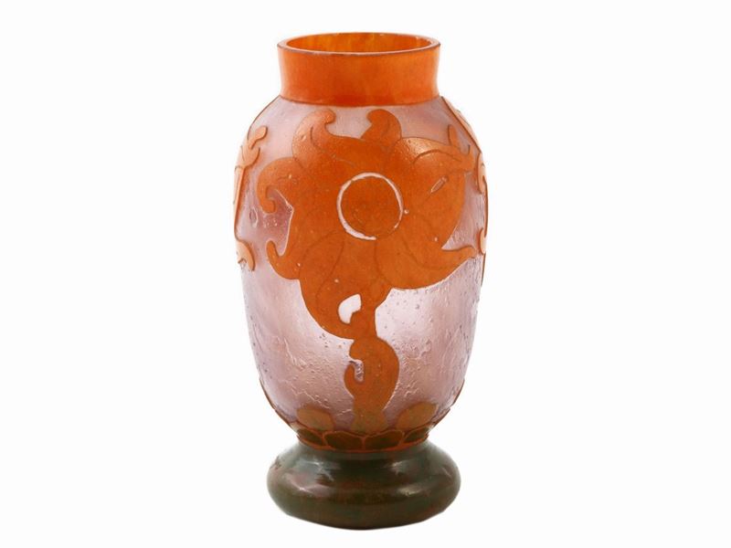 Vasetto in Vetro a Cammeo le Verre Français Decoro Edelweiss