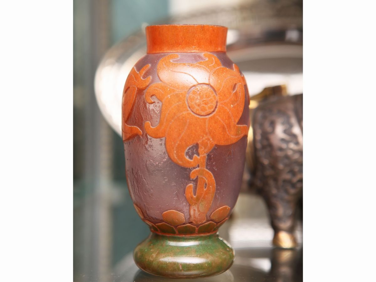 Vasetto in Vetro a Cammeo le Verre Français Decoro Edelweiss