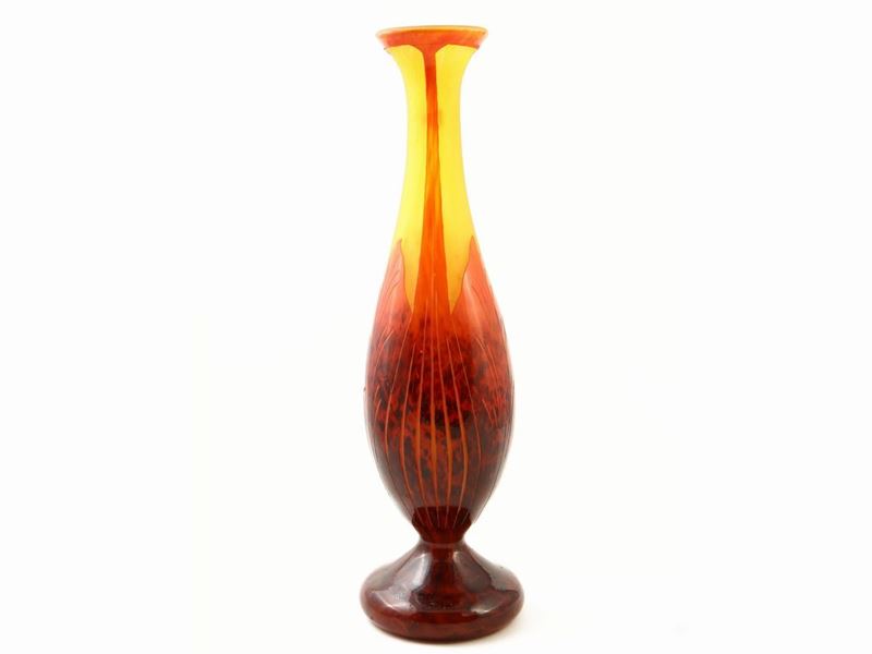 Vaso le Verre Français Decoro Feuilles De Tabac