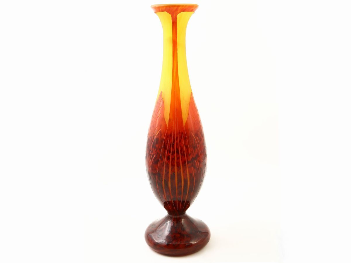 Vaso le Verre Français Decoro Feuilles De Tabac