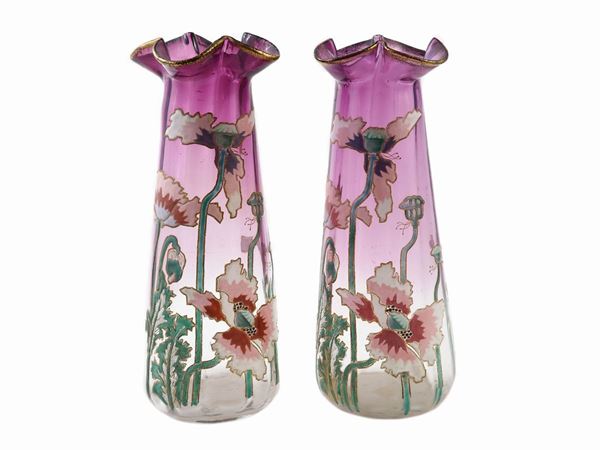 Pair of Legras vases in shades of pink