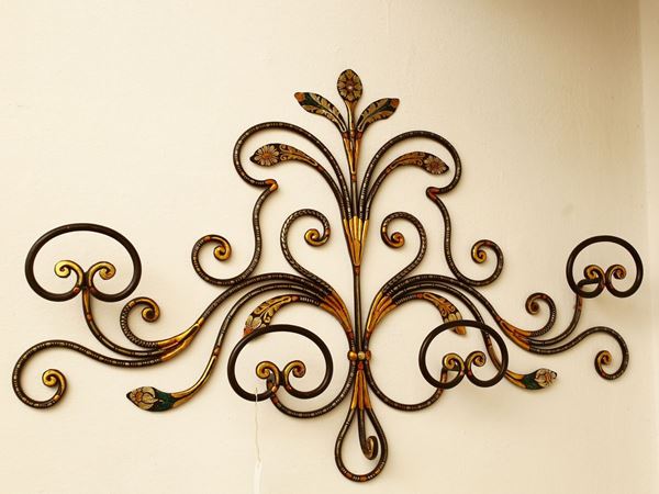 Wrought iron coat rack lacquered and highlighted in gold
