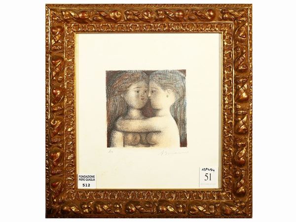 Antonio Bueno : Girls hugging each other  - Auction Furniture and Paintings from the Piero Quaglia Foundation - Maison Bibelot - Casa d'Aste Firenze - Milano