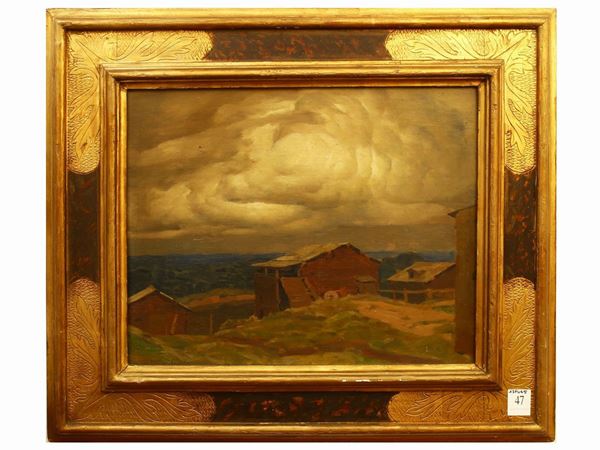 Mountain landscape with huts  (first half of the 20th century)  - Auction Furniture and Paintings from the Piero Quaglia Foundation - Maison Bibelot - Casa d'Aste Firenze - Milano