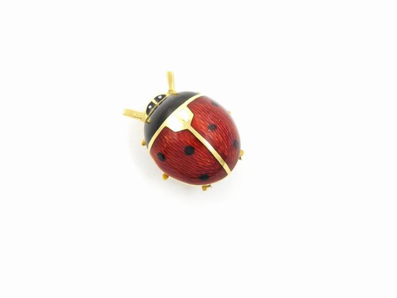 Spilla Animalier in Oro Giallo con Smalti Policromi