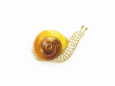 Spilla Animalier in Oro Giallo con Diamanti e Smalti Policromi