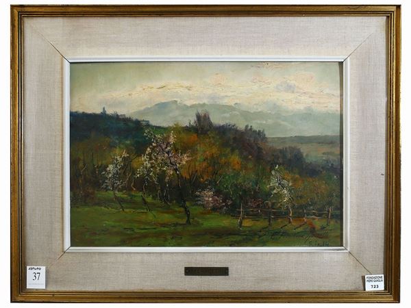 Emilia Ferrettini Rossotti : Spring landscape 1914  - Auction Furniture and Paintings from the Piero Quaglia Foundation - Maison Bibelot - Casa d'Aste Firenze - Milano