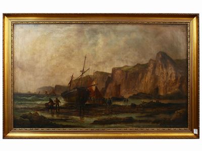 Paesaggio Marino con Barche e Pescatori