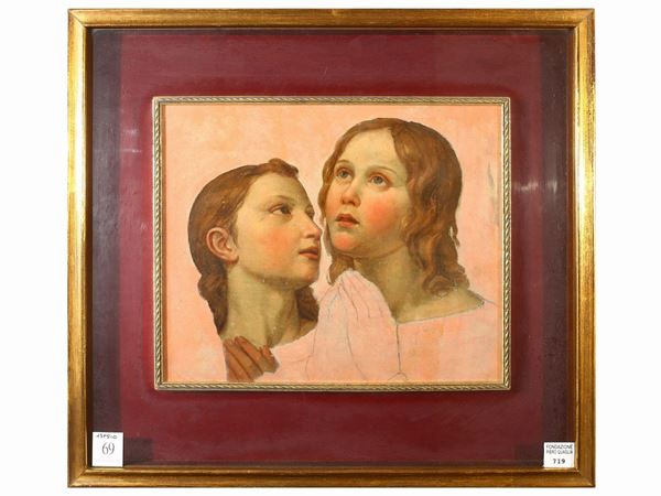 Scuola toscana del XIX secolo : Study of two faces  - Auction Furniture and Paintings from the Piero Quaglia Foundation - Maison Bibelot - Casa d'Aste Firenze - Milano