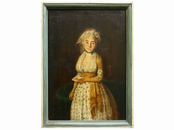 Scuola inglese del XVIII/XIX secolo - Ritratto di donna in abito giallo